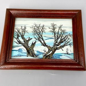 Vintage Reverse Glass Painting Winter Landscape Original Artwork